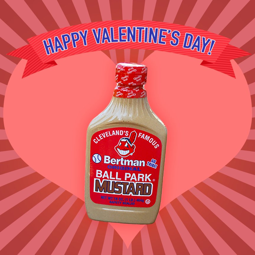 BertmanBallpark's tweet photo. Happy Valentine's Day from all of us at Bertman Original Ball Park Mustard. There's no better way to show your love for Cleveland than with a bottle of Cleveland's original spicy brown mustard! πβ€οΈ #CLELove https://t.co/22UXF3zq70