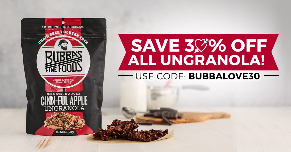 Happy #ValentineDay! In a holiday full of paper hearts, red roses, and romantic dinners, share the #love with Bubba’s Chocolatey UnGranola Bark. Paleo-Friendly, this dark chocolate delight has the satisfying crunch you've been desiring. Recipe here: bit.ly/2Cj5M79