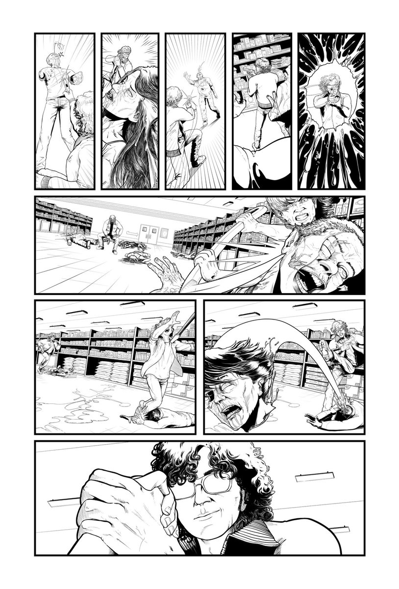 JoeCrowArt's tweet photo. One more page down. #makingcomics #comics #SbD2 #surroundedbydeath #creatorownedcomics #inking #inks #drawing #comicpages https://t.co/ySX6RWKq0Q