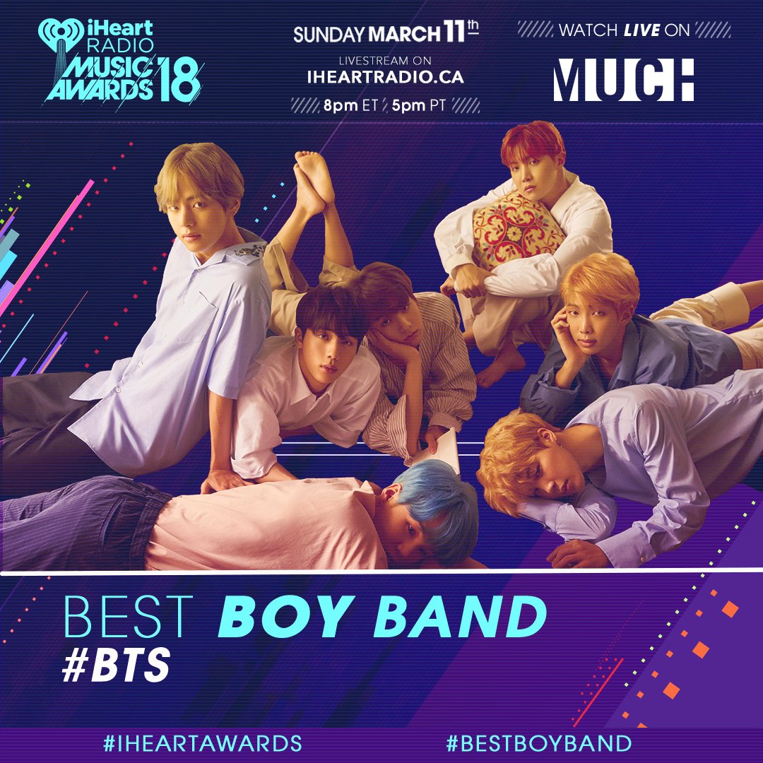 iHeartRadioCA's tweet photo. CANADA! RT to vote for @BTS_twt #BTS for #BestBoyBand and Watch #iHeartAwards LIVE on @Much and https://t.co/qS89hPPJzb March 11 at 8PM! https://t.co/nmJBBukK0c https://t.co/7k7UcVIuKL