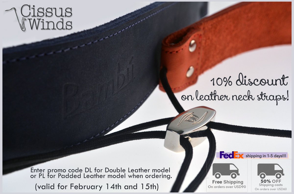 CissusWinds's tweet photo. February 14th and 15th: 10% discount on Bambú's leather neck straps!!!!🎷Get them at https://t.co/4vm8b2rRA1 
(Use promo code DL or PL for Double Leather or Padded Leather neck straps when ordering to apply the discount) https://t.co/Y4IQGkIwHA