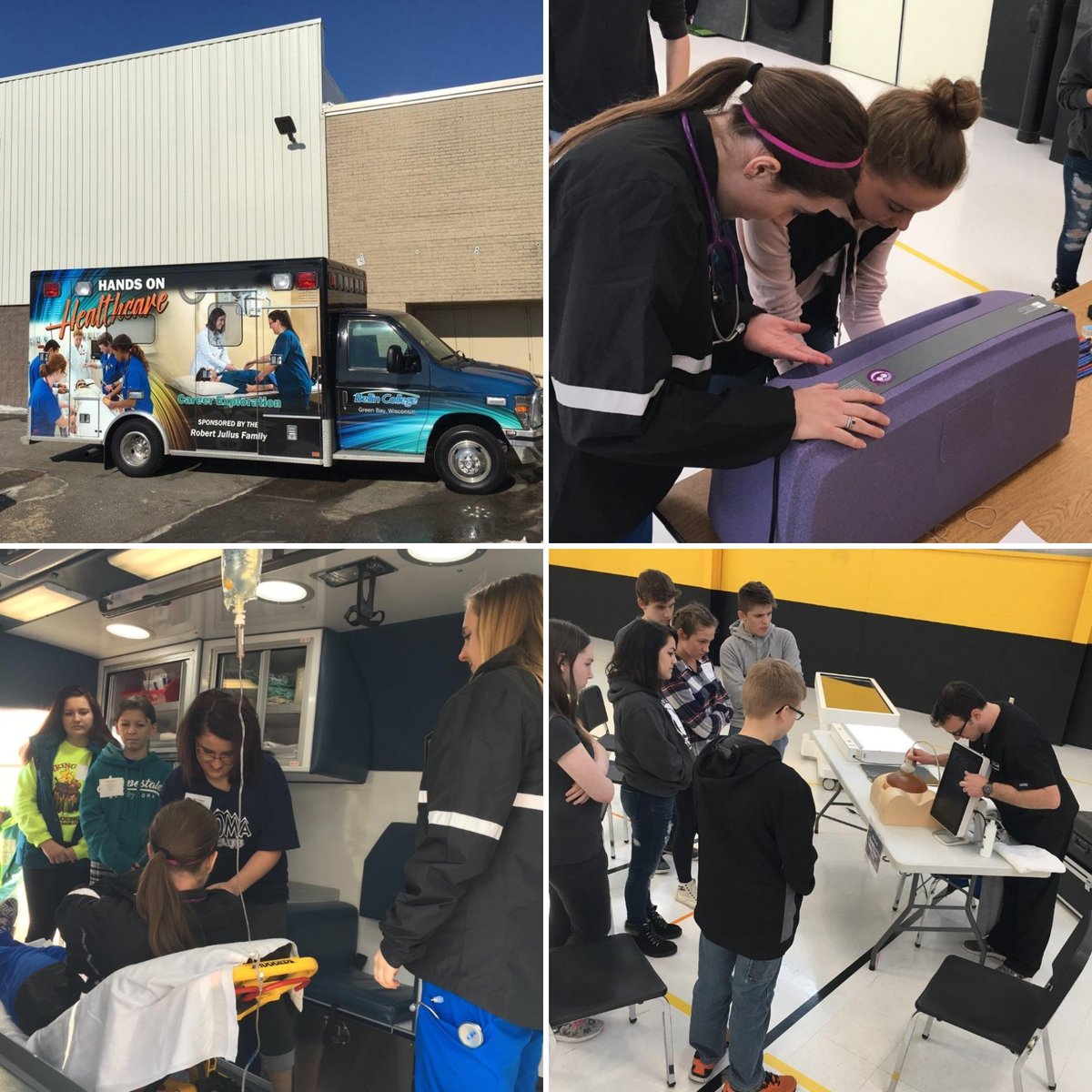 bellincollege's tweet photo. Mobile Hands on Healthcare was at Algoma High School today for students to explore careers in nursing and medical imaging by practicing CPR, checking vitals, ultrasound, x-ray and more. #bellincollege #handsonhealthcare #MobileHOH https://t.co/5LsIgmsiL6