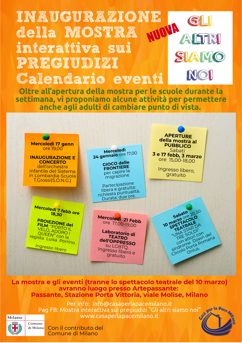 Casa_Pace_Mi's tweet photo. Visita la mostra GLI ALTRI SIAMO NOI! Proposta didattica x ragazzi d #scuola elementare e media sui temi della discriminazione, pregiudizio, razzismo.

A #Milano fino al #7marzo c/o  l’Artepassante di Porta Vittoria (Passante Ferroviario Porta Vittoria): https://t.co/S6D6InJaz7 https://t.co/Q7YiIweaCa