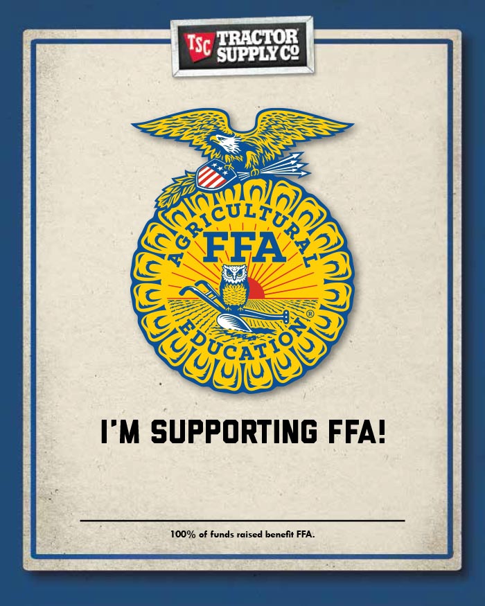 NationalFFA's tweet photo. And make sure you visit @TractorSupply during #FFAweek to buy a paper emblem at checkout. Proceeds go directly to FFA chapters and members! https://t.co/uZEYkrcKnQ