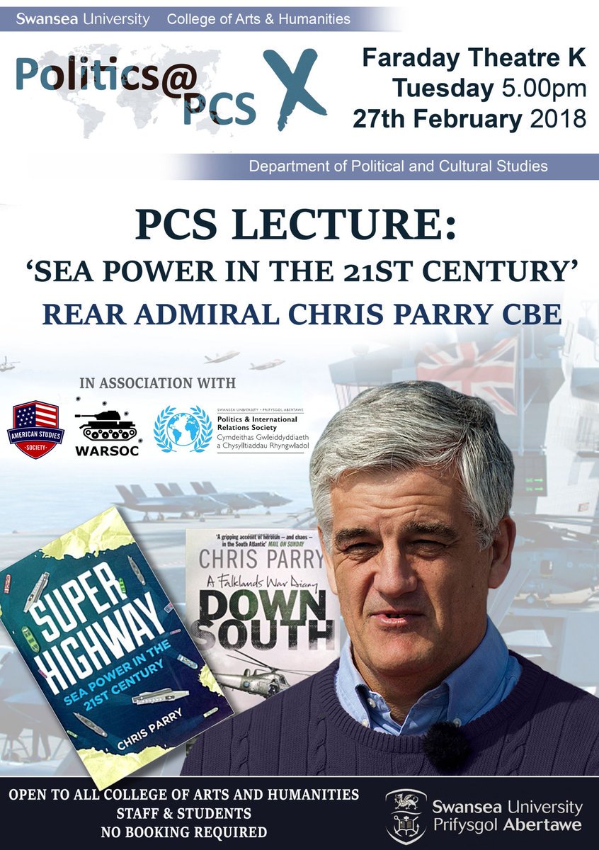Rear Admiral Chris Parry will be giving a talk on ‘Sea Power in the 21st century.’ A stimulating talk not to be missed! 
Tuesday 27 Feb 2018 - Faraday Theatre K - 17:00