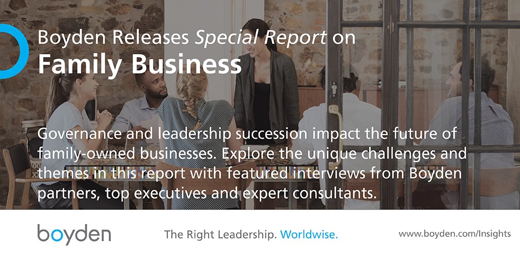 Boyden's Special Report explores how #governance and #board composition can help family businesses overcome the challenges of #leadership #succession. Read the full report here >> bit.ly/2ss1Q4h