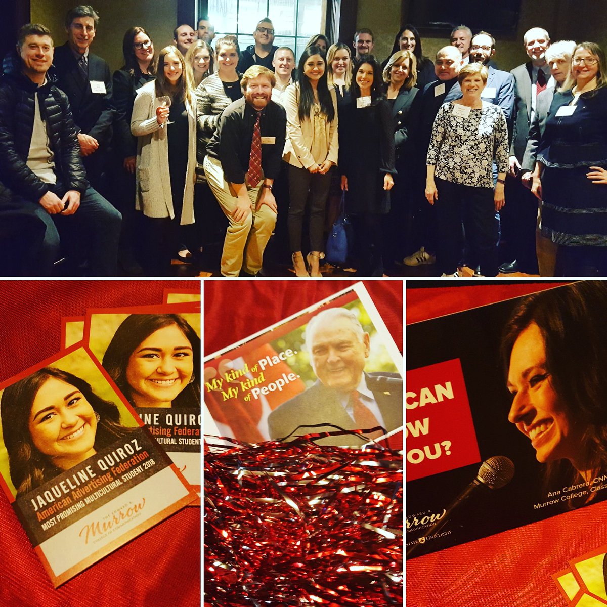 MurrowCollege's tweet photo. An enthusiastic congratulations to Jacqueline Quiroz, part of @AAFNational's 2018 Class of Most Promising Multicultural Students! Celebrating with @NYCougs, @LearnCollab, @AnaCabrera, @Bruce_Pinkleton, @WSUMurrowCarolK and Liz Prichard! #MurrowInAction https://t.co/aCZq4TKCLX https://t.co/JPhiqojzFl