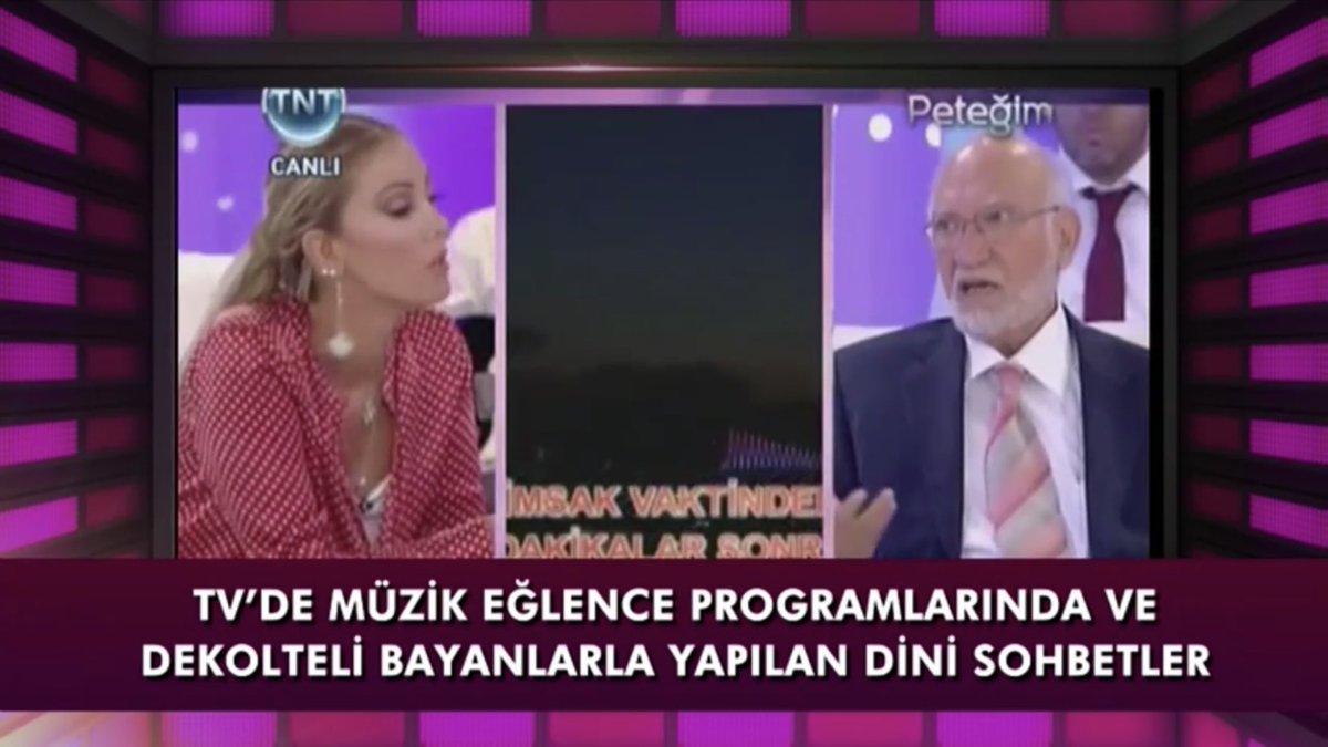 Yıllardır sohbet programlarında müzik, dans, dekolte, dansöz olur ve aynı anda din adamları çıkar, Allah’tan ,Kur’an’dan bahseder,RTÜK bunu mahsurlu bulmaz ,ceza kesmez , konu A9TV olunca; RTÜK ceza üstüne ceza yağdırır ...
RTÜK ‘ün bu tutumunun arkasında ne gibi bir şey var ????