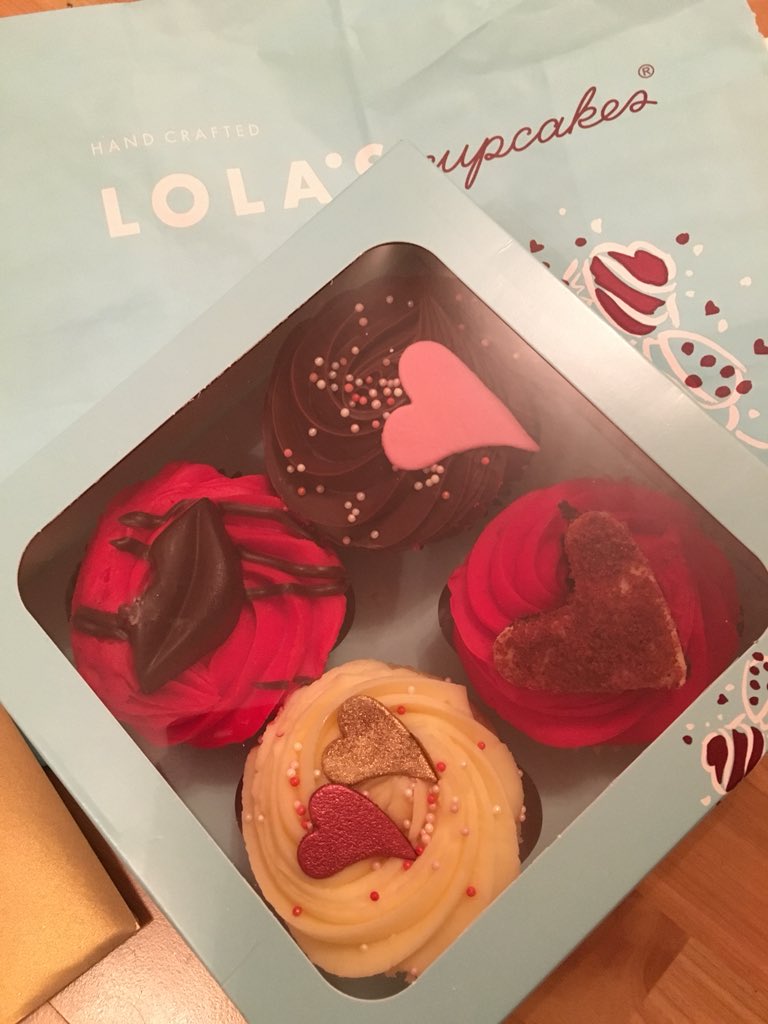 sharonjheaton's tweet photo. OMG! What a lucky girl am I! My gorgeous hubby bought me some #cupcakes from @lolascupcakes. Now which one to eat first!?  #happyvalentinesday darling! 🥂😍👍🏻 https://t.co/zWyEwPBbZg
