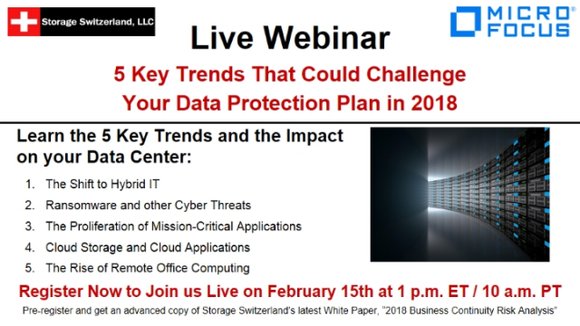 gagan_bh's tweet photo. Are you looking to understand the key 5 trends of #DataProtection and their implications on your data center? Join this webinar on 2/15 to learn more.  https://t.co/IBAz9zcu1G #MyMicroFocus https://t.co/mkVS6Kvll5
