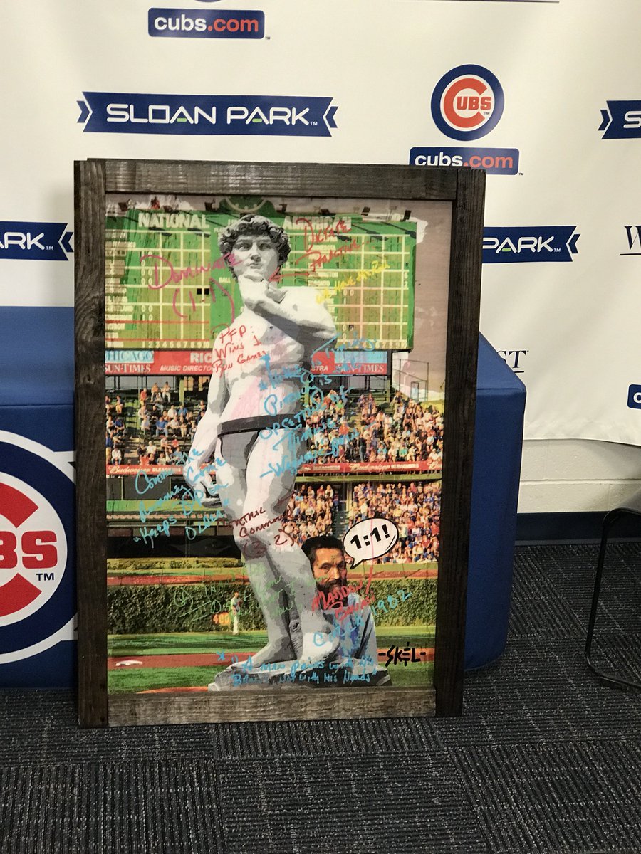 RyanBakerMedia's tweet photo. Joe Maddon is illustrating his message to the team this year with these original paintings. “Putting art back in the game” is the theme. #Cubs #Maddonisms #SpringTraining2018 https://t.co/fW4JarRfok