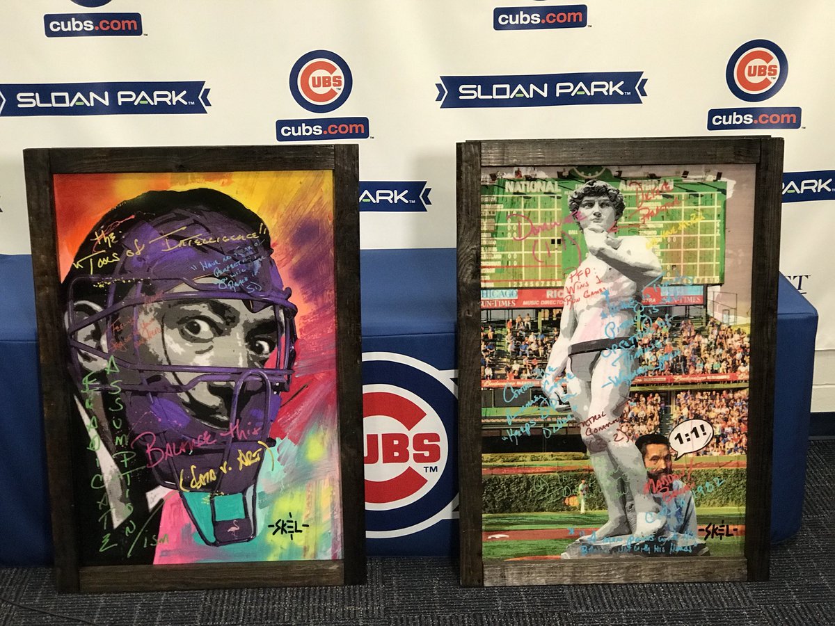 RyanBakerMedia's tweet photo. Joe Maddon is illustrating his message to the team this year with these original paintings. “Putting art back in the game” is the theme. #Cubs #Maddonisms #SpringTraining2018 https://t.co/fW4JarRfok