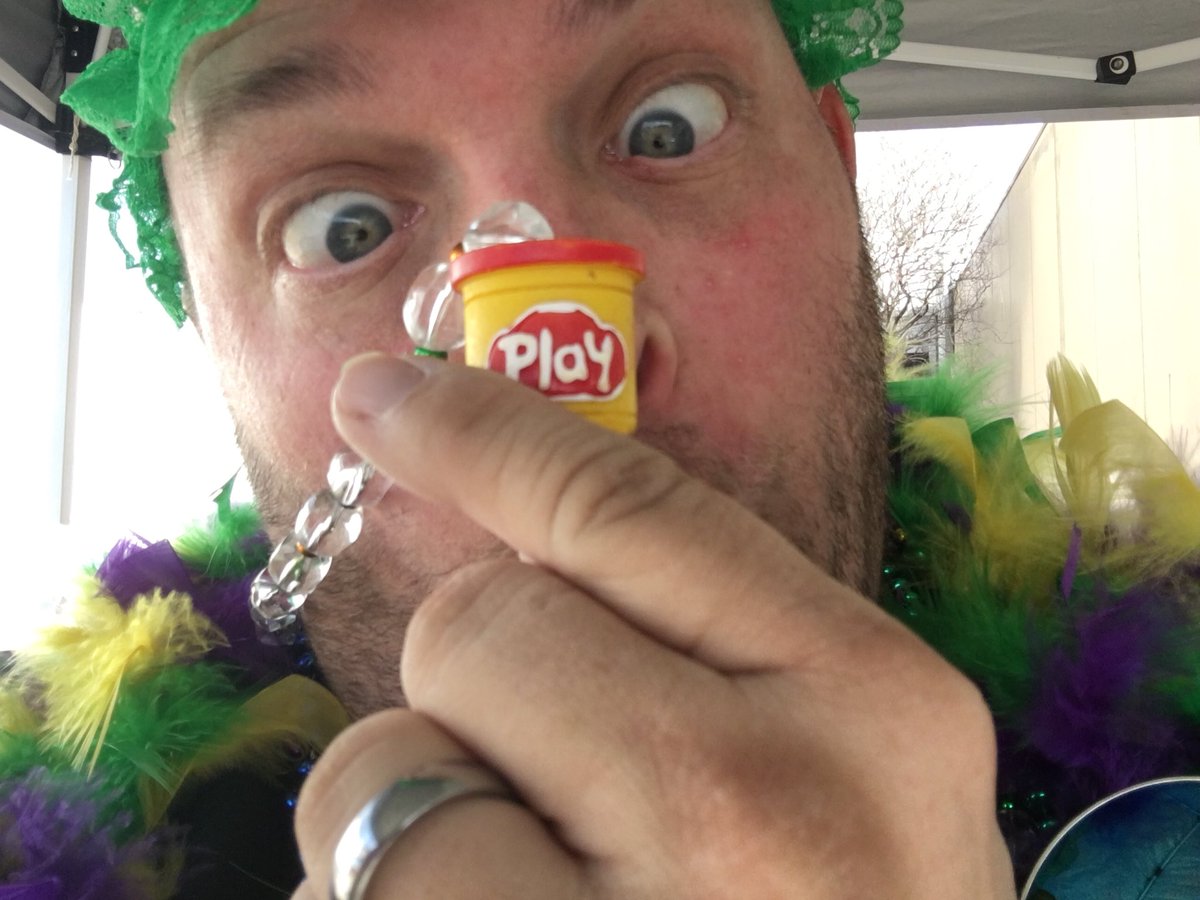 PhunPhactory's tweet photo. We caught these cool beads at #MardiGras2018 our last name is Plaideau pronounced Playdoh! https://t.co/2oBS8E1IVQ