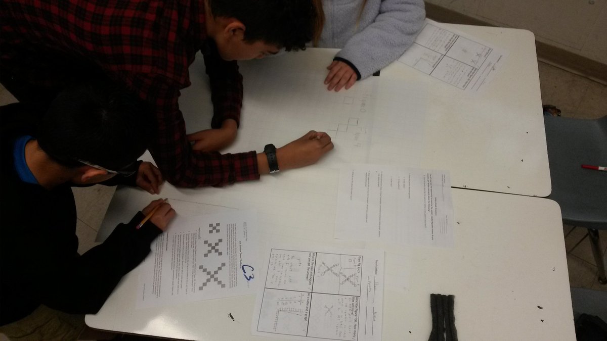 SDMathTiki's tweet image. Students out of their seats and talking to each other. Collaboration to describe patterns with multiple representations. It's not hard if there is structure and clear expectations. Peer evaluation to follow. #vikinglearn