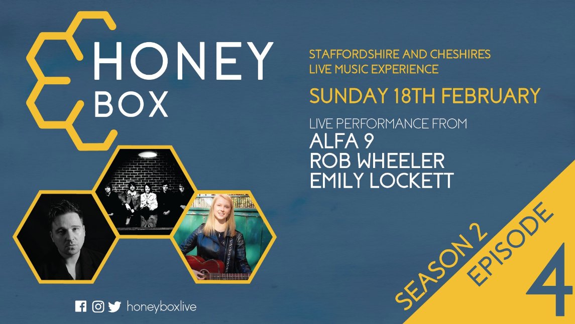appetitestoke's tweet photo. Be sure to tune in to @honeyboxlive @kingst_studios Sunday 18th Feb for another great show with @Alfa9_Official #RobWheeler and #EmilyLockett!
#LiveGig #LiveStream #LocalMusic #Staffordshire #Cheshire https://t.co/fku0xUdMOx