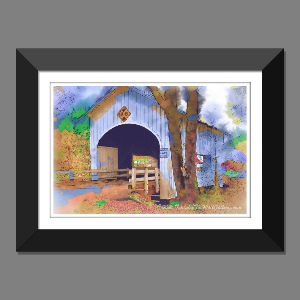 Covered Bridge In Watercolor by Kirt Tisdale thewallgallery.com…/Covered%20Bridge%20In%20Waterc… #thewallgallery #coveredbridges #artprint #art #wallart