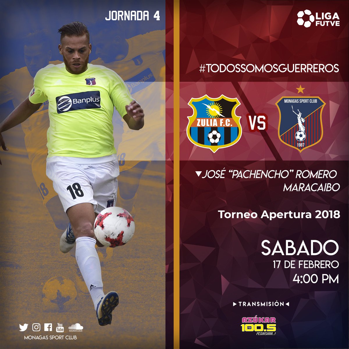 Monagas_SC's tweet photo. #LigaFUTVE  ⚽️ ¡Este sábado visitamos a @Zulia_FC en la #Jornada4 del #Apertura2018! 🏆🇻🇪

#VamosMonagas 🔵🔴 https://t.co/ubLry37X8o