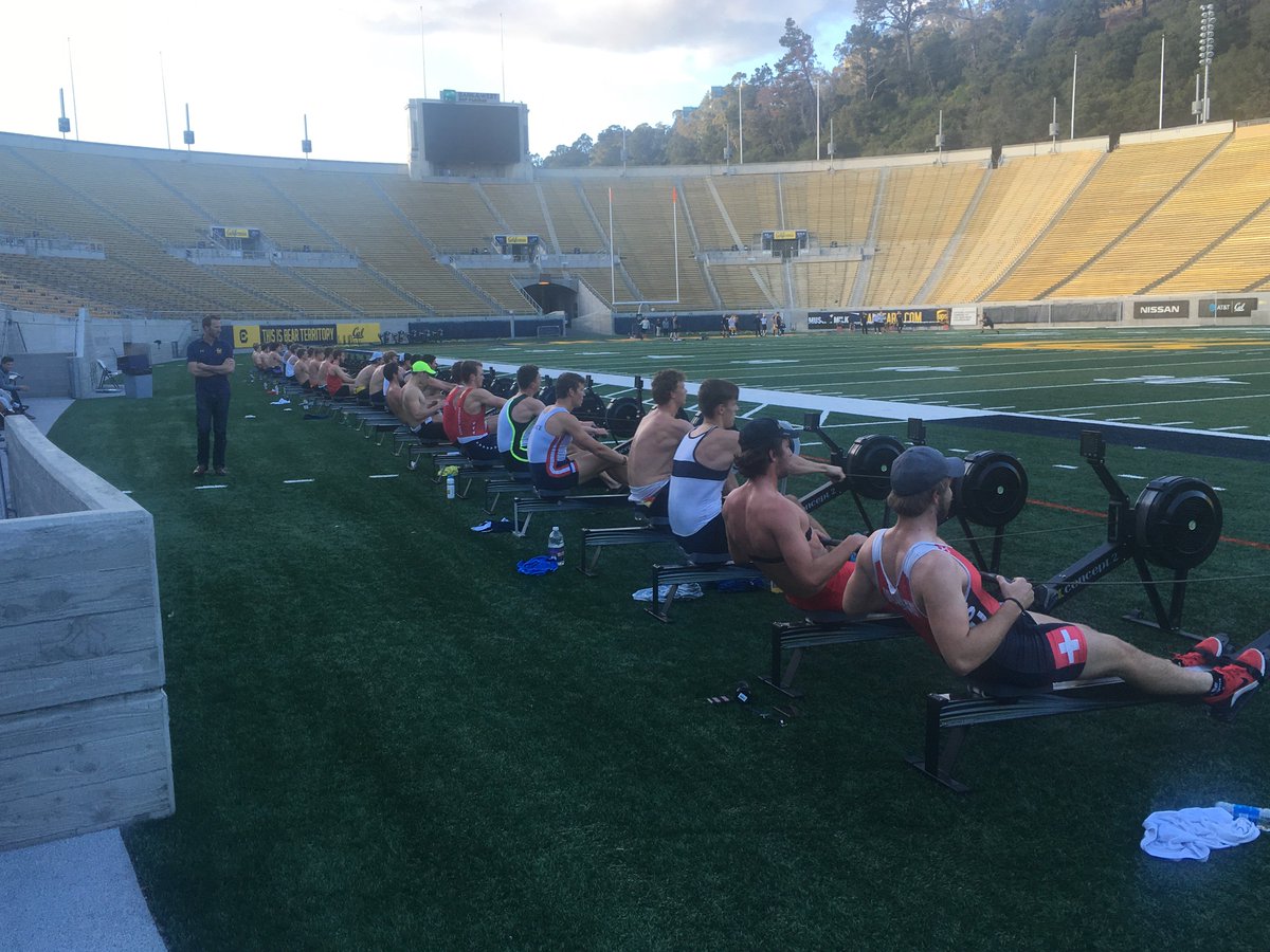 As the sun begins to set, the Bears get one last erg workout in at Memorial Stadium. #endurancesport #gobears