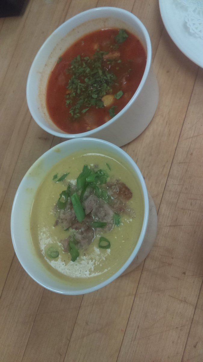 CinitaeS's tweet image. Cajun Sausage and Corn Soup &amp;amp; Spicy Peaunt and quail soup from Martha