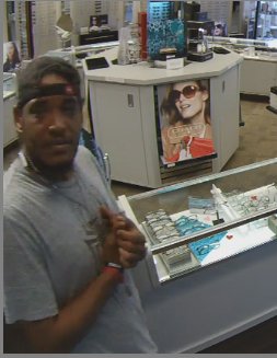 PascoSheriff's tweet photo. On 2/13/18 at 10am the pictured suspect entered Linsey Eyecare at 8936 US 19 and selected two pairs of Ray-Ban sunglasses worth$395. The suspect placed both sunglasses in his pocket The suspect then fled the scene on foot in an unknown direction. Info? 800-706-2488 https://t.co/n9CSgJ9iUv