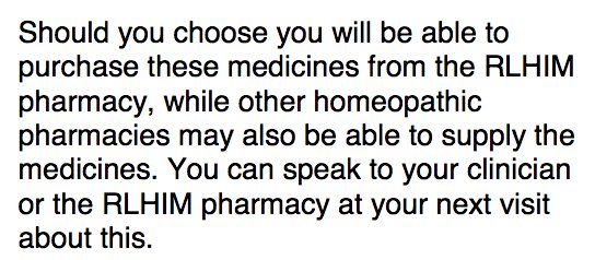 Part of a quote from Camden CCG leaflet announcing the withdrawal of NHS-subsidised homeopathy pills from its services (you can still buy them from the pharmacy if you have money to waste).