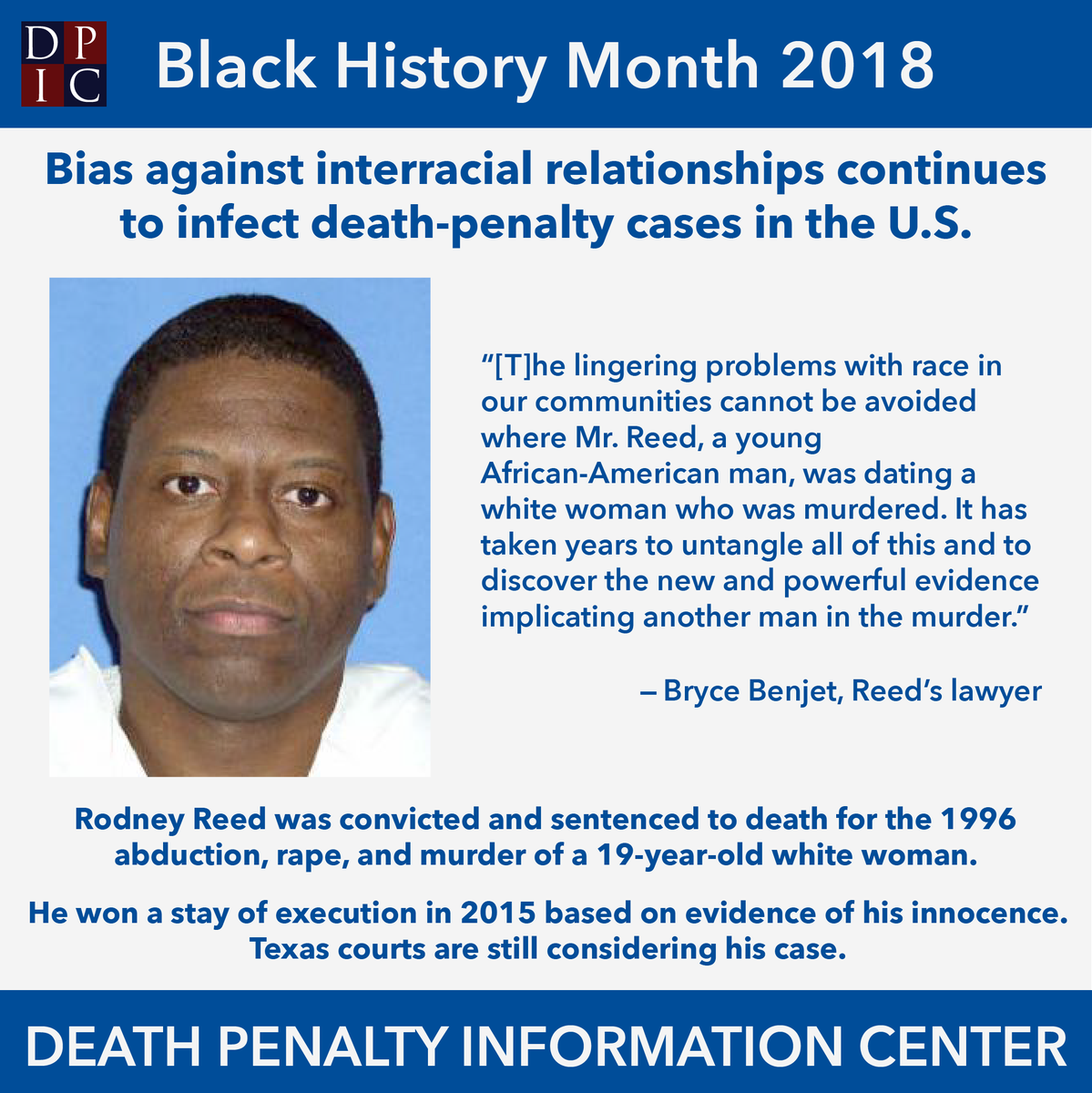 RDunhamDP's tweet photo. #BlackHistoryMonth #RodneyReed is not an isolated case. A #SouthCarolina prosecutor called #JohnnyBennett "King Kong on a bad day" and gratuitously asked a witness about a sexual relationship Bennett had with a "blonde-headed" prison guard. https://t.co/96DEksI1M5 #deathpenalty https://t.co/uVOJI1dhZe