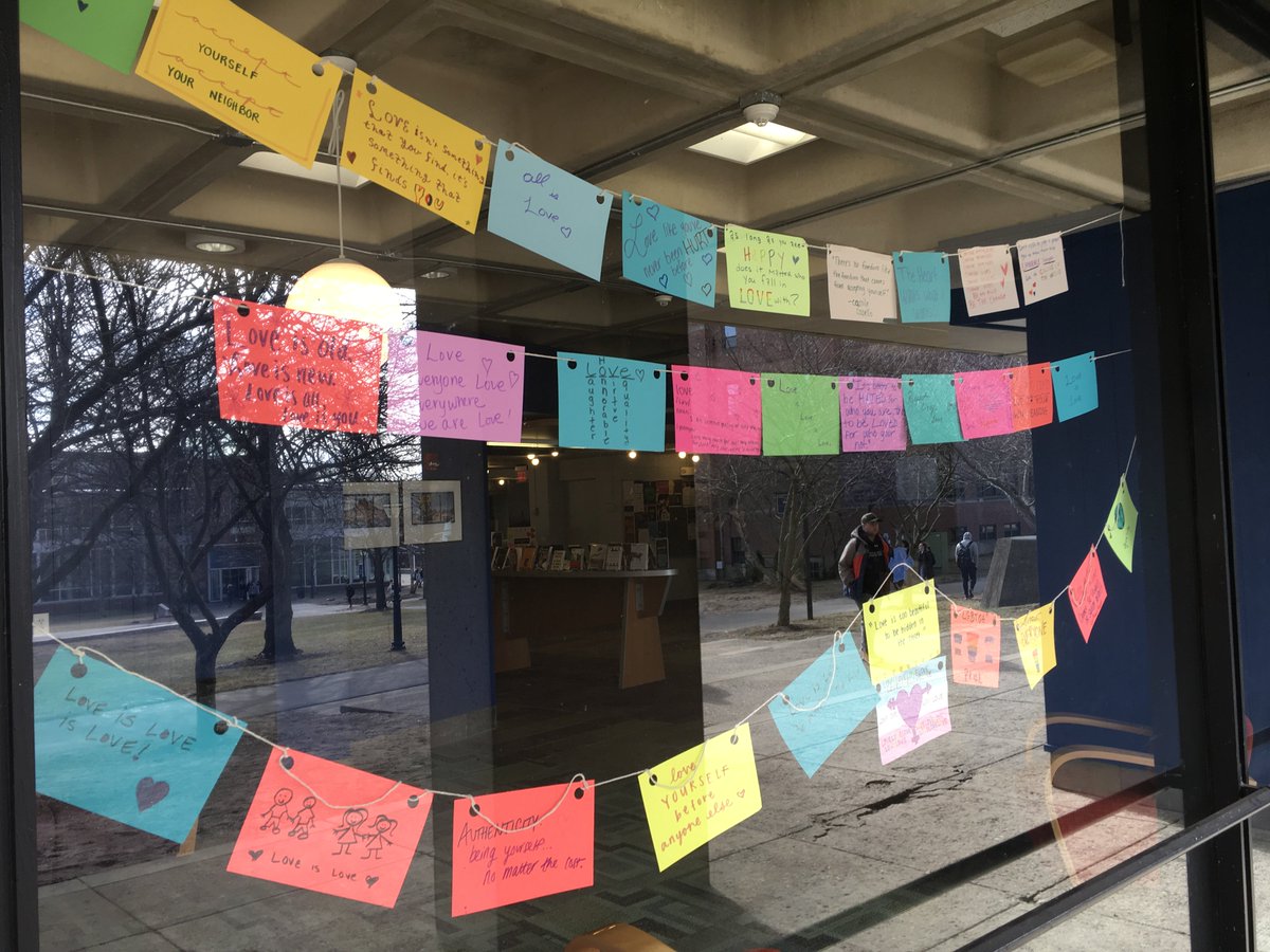 McQuade_Library's tweet photo. Check out Merrimack College GSA's Flags of Love by the entrance of McQuade Library! #LoveIsLoveEveryDay #LoveIsEqual #FlagsofLove https://t.co/YlkqETezqd