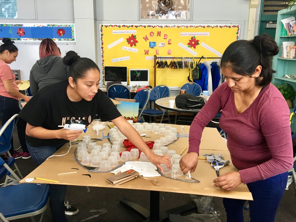 MsLynnSTEAMer's tweet photo. Transforming plastic waste into marine animal collages, Carson STEAM Magnet parents & guardians continue to provoke thinking around the issues of plastic pollution in aquatic habitats. The creating continues next week w/ @CoTAProgram #WaterIssues #PatentWorkshop #loveSDschools https://t.co/nAPXE7fBHo