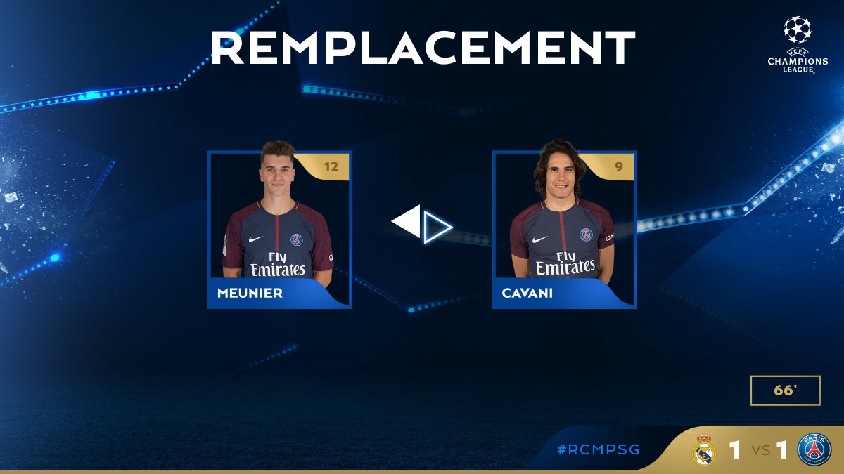 Premier remplacement parisien. @ThomMills entre, @ECavaniOfficial sort #RCMPSG