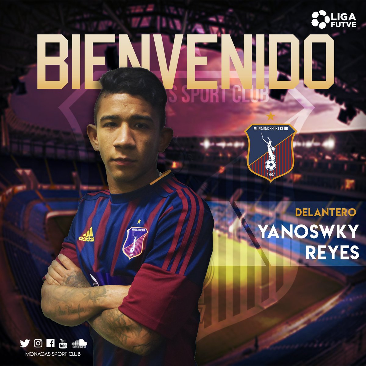 Monagas_SC's tweet photo. #AltaAzulgrana 🔵🔴 ¡La junta directiva del #MonagasSC anuncia la incorporación de @YanoswkyReyes! 

Tras su experiencia en @ClubTiburones, regresa a Venezuela para vestir la camiseta del campeón de Venezuela por dos años 📝

¡Bienvenido, guerrero! 👏🔝⚽ https://t.co/XzzvU3jhDf