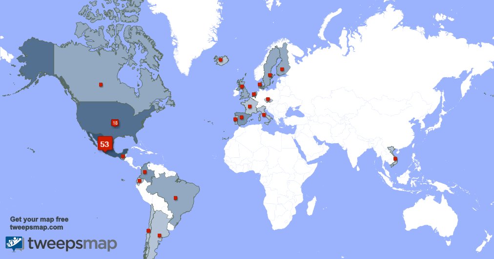 metalyadiccion's tweet photo. My followers live in 21 countries: Mexico(51%), USA(17%)... https://t.co/U0AsWNFjtB Get your free map! https://t.co/VqIMwEtpQz
