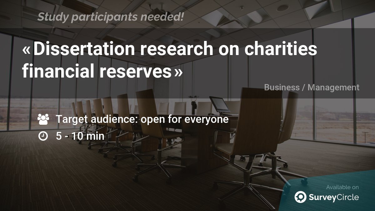 daily_research's tweet image. Current online study which is still recruiting participants:

"Dissertation research on charities financial reserves" surveycircle.com/surveys/?cr=at… via @SurveyCircle

#Dissertation #FinancialReserves #Accounting #Charities #Npo #Nfp #Ngo #Surplus