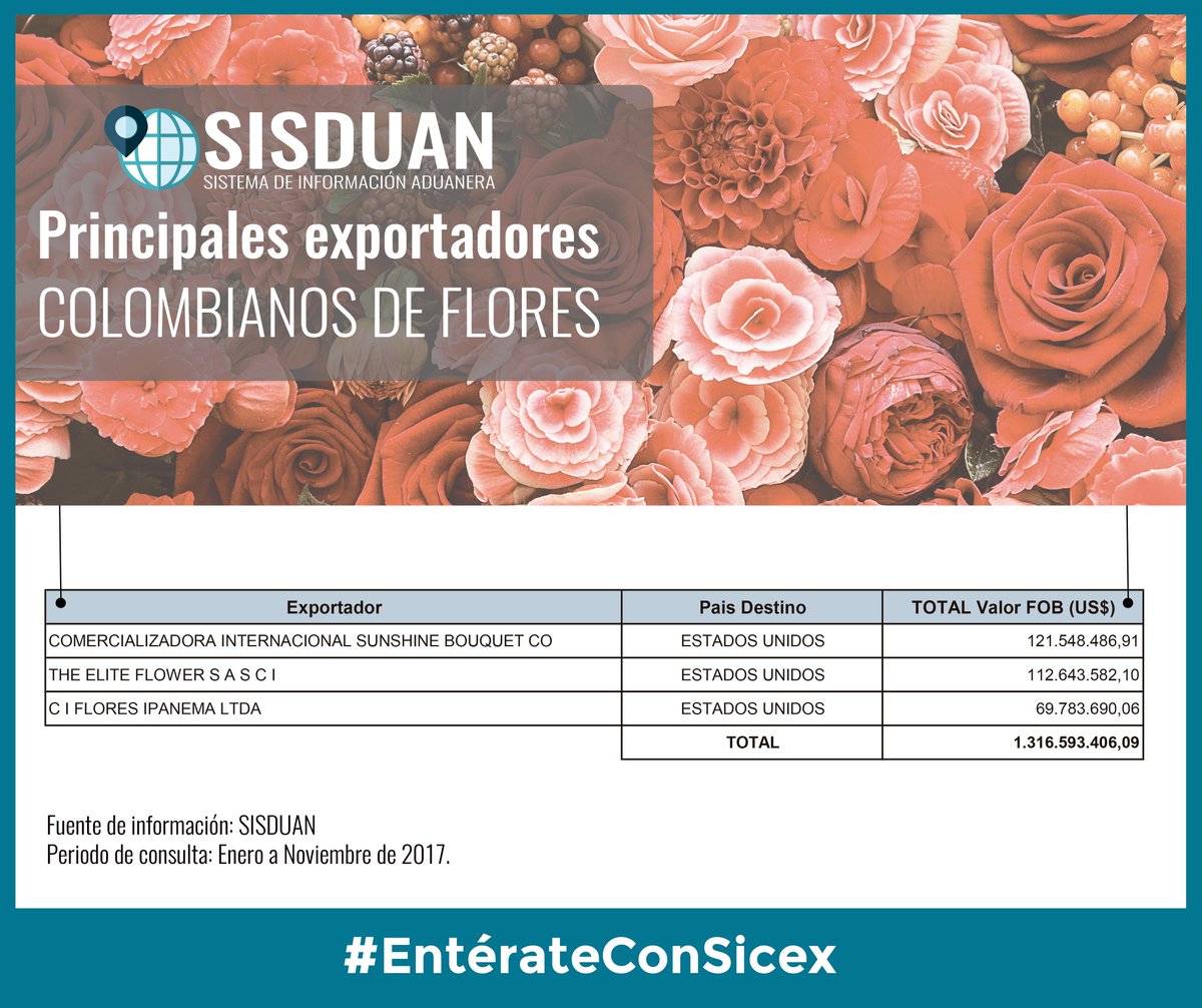 sicexQH's tweet photo. #EntérateConSicex Estados Unidos prefiere las flores colombianas para las fechas especiales como #SanValentin 🌹🌸💐 Encuentra datos estadísticos como los principales exportadores de flores en nuestra plataforma #SISDUAN de #SICEX 👨💻 https://t.co/TtJcmDjan9