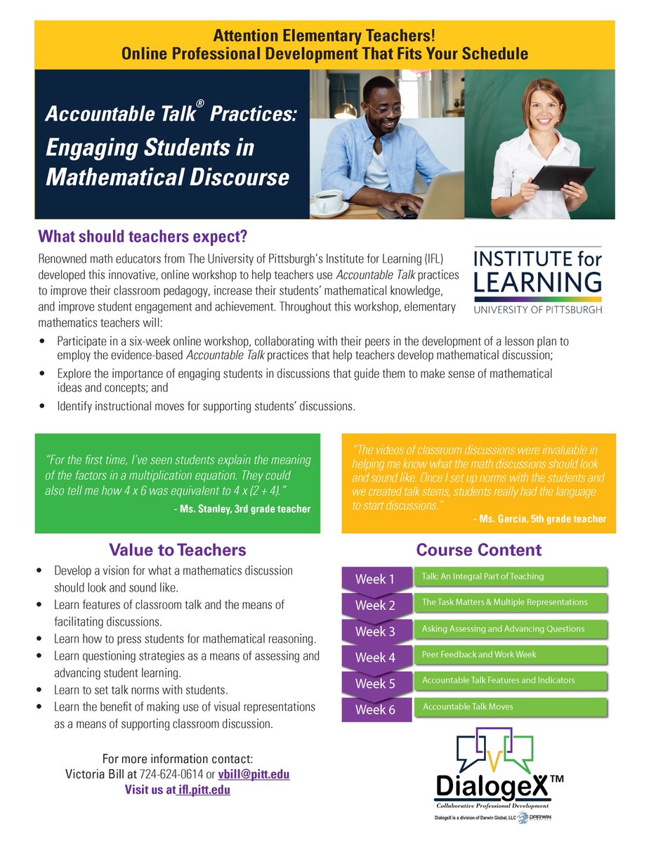 IFL_Pitt's tweet photo. Check out our new workshops designed to help Ts use Accountable Talk practices to improve their classroom pedagogy, increase students’ mathematical knowledge, and improve student engagement and achievement. Ask us for more information. https://t.co/FAB9hsAbBu #ATmath #IFLmath https://t.co/85LbknN9pl