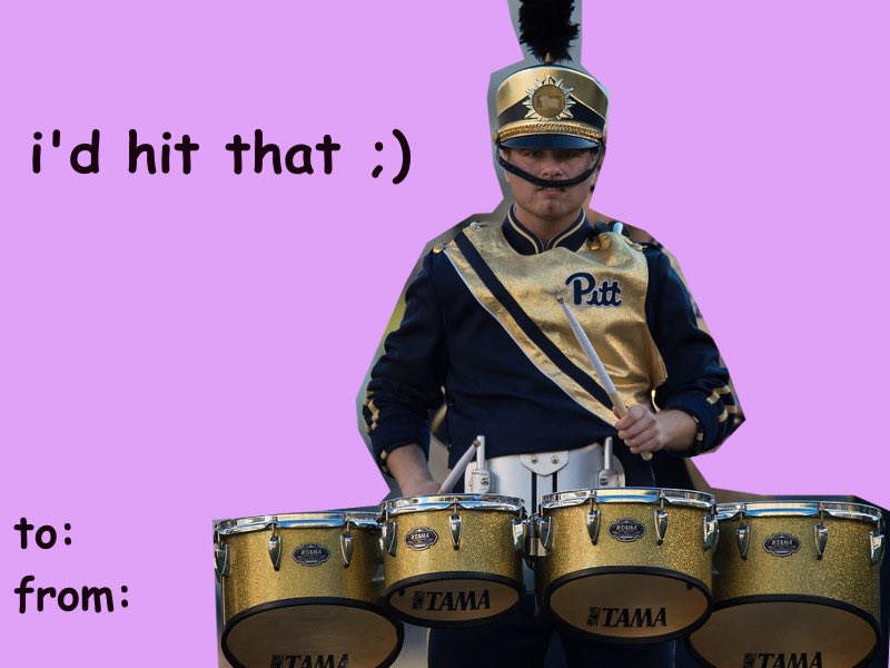 pittdrumline's tweet photo. Happy Valentine’s Day from Pitt Drumline! https://t.co/6VjTCqwNvt