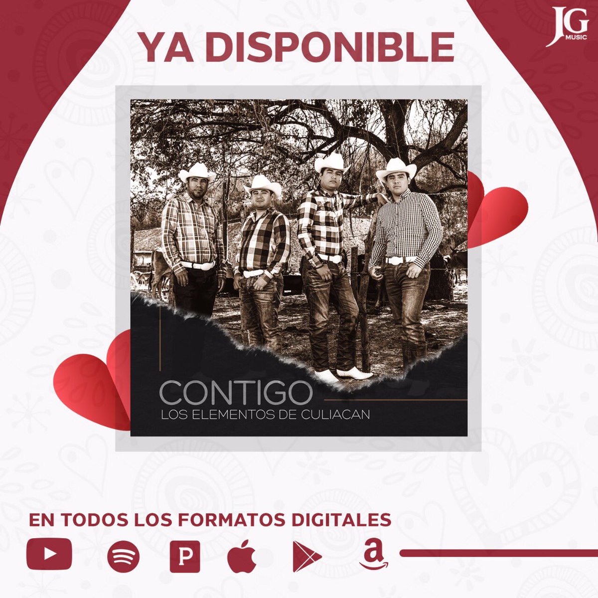 ¡YA DISPONIBLE! #Contigo En todos los formatos digitales. Agrégalo a tu playlist. Video Oficial ya disponible a través de <a href="/YouTube/">YouTube</a> #JGmusic #LosElementosDeCuliacan
