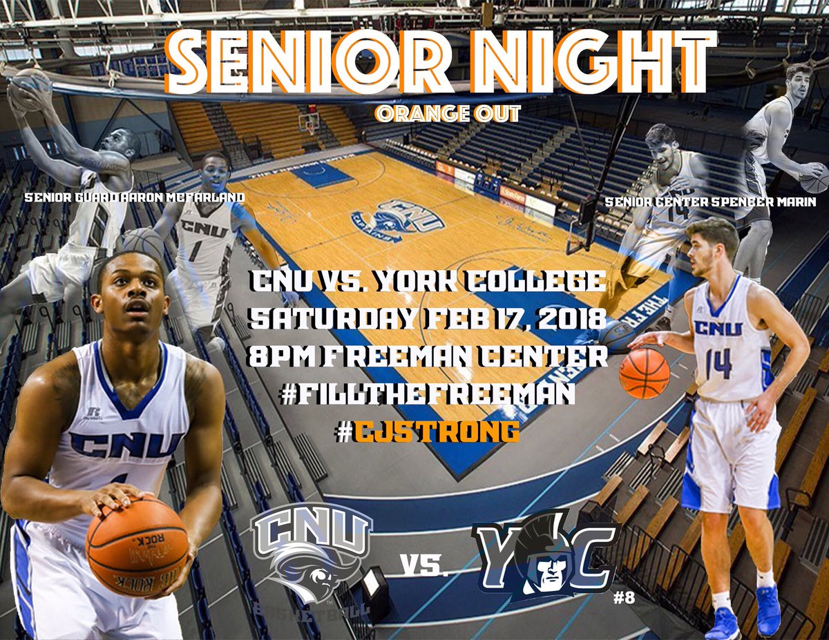 CNUHoops_'s tweet photo. Huge game Saturday at home in The Freeman Center!!! Come out and support #fillthefreeman #CJStrong 🔶 https://t.co/A9kXFLJK0a