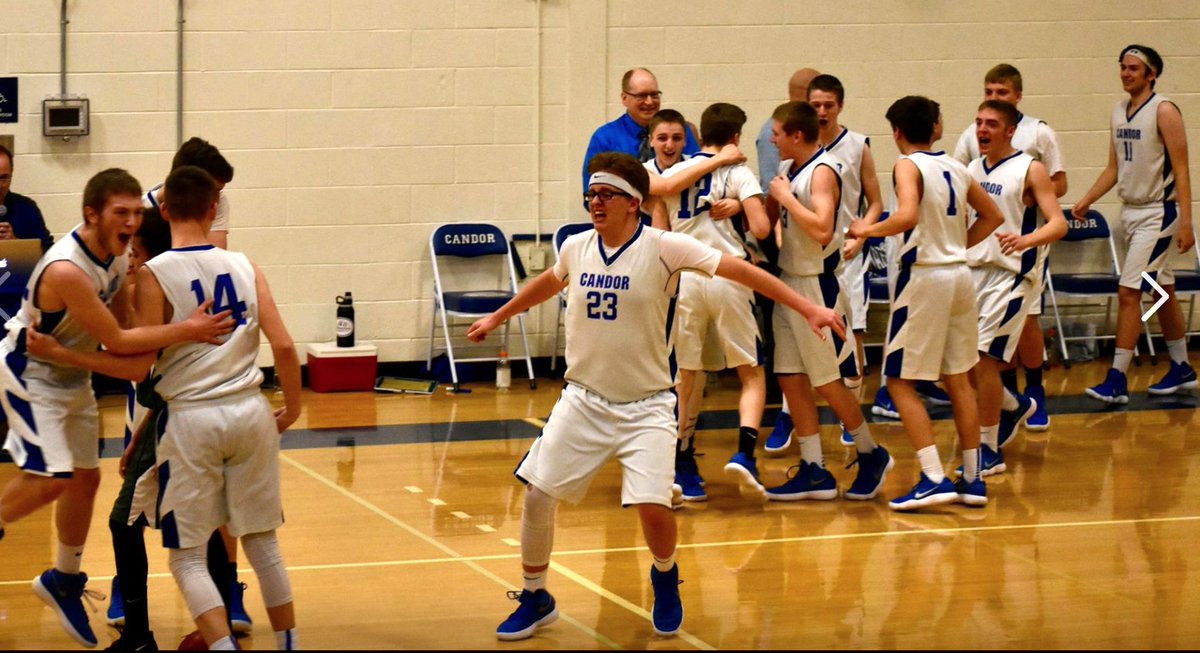 Section4hoops's tweet photo. Candor's JV team reacts after winning the Small South Division in a tiebreaker against Newfield. First division win in 16 years! https://t.co/7OU48AAII8