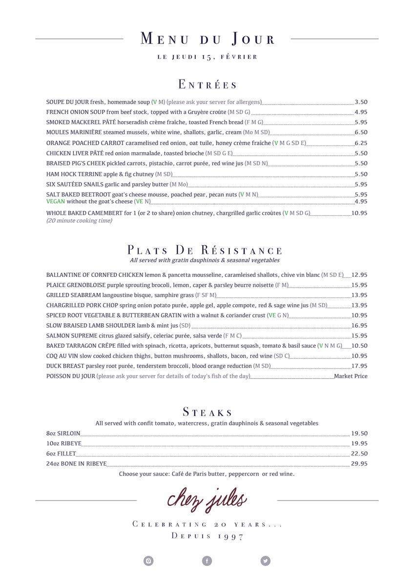ChezJules's tweet photo. Thursday is the new Friday and we’re here for all your after work needs. 1course 9.95 2 course 12.95 3 courses 15.95. Served 12-6pm/9.30pm-10.30pm https://t.co/thoWReDdYt #fresh #dailychanging #chestertweets #chester #jeudi https://t.co/Tpzc5PtPsl