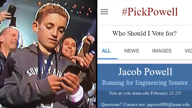 jacob_somethin's tweet photo. #PickPowell for Student Senate in the Engineering Caucus! https://t.co/5HgGxNk40e
