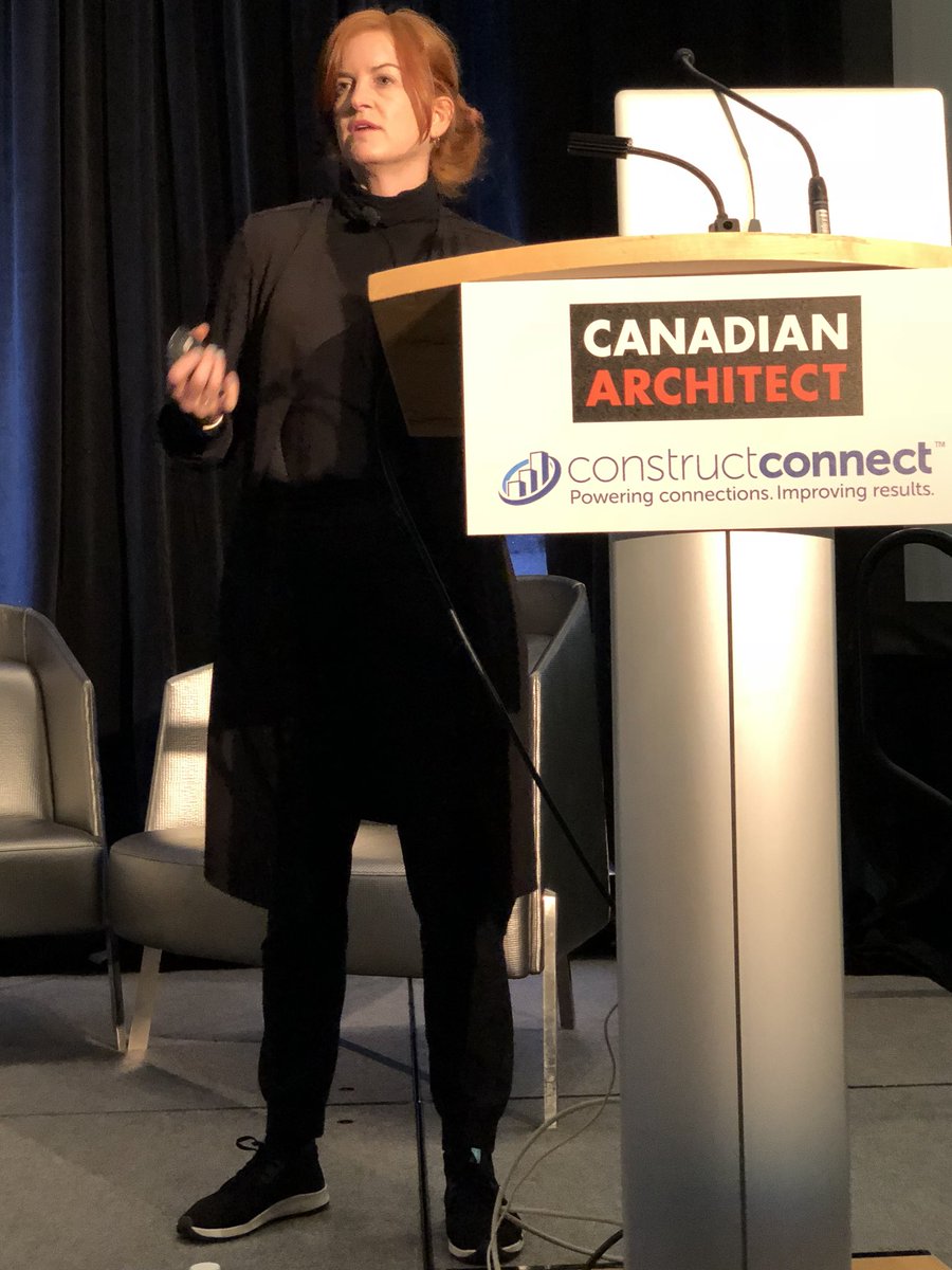 CdnArch's tweet photo. .@AnnalisaMeyboom, Associate Professor at @UBC speaking at #BuildexVancouver #viewsfromtheedge keynote session on ‘Disruption’ — Robotics: Disrupting the way we build with wood. #buildexvan https://t.co/Pvj4FMtkQF