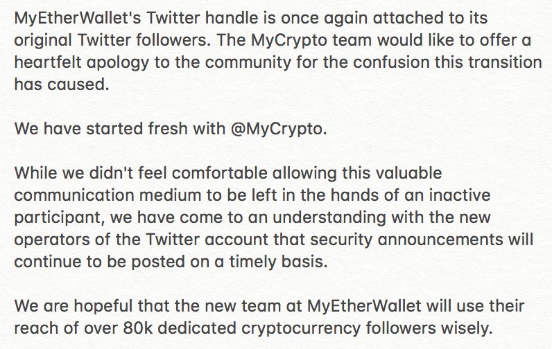 A statement from the <a href="/MyCrypto/">MyCrypto.eth 🦊💙</a> team: