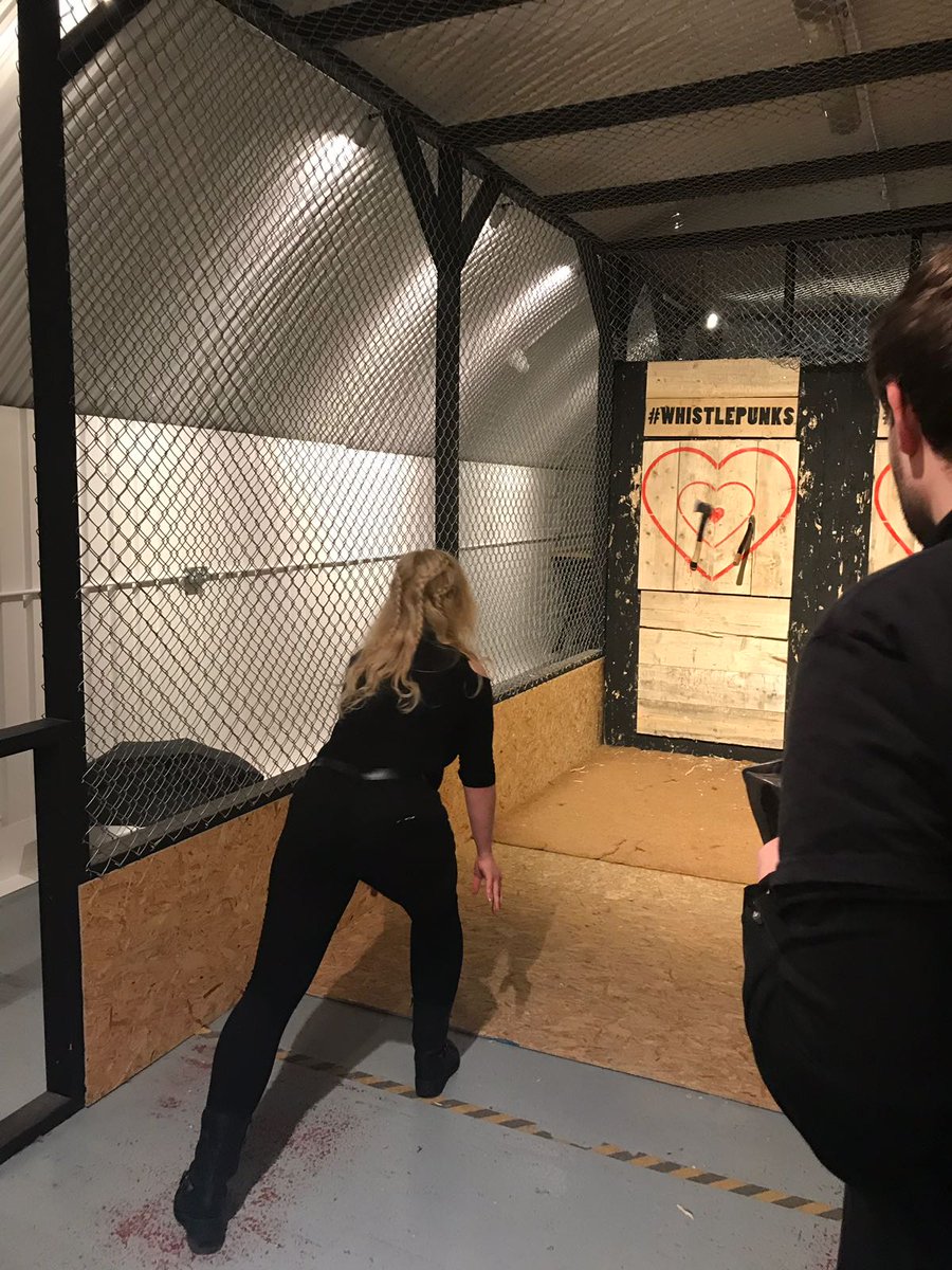 Martholio's tweet photo. The best way to celebrate #ValentinesDay. @Dolfe_Steele and I ended up winning all the challenges! Though not in any way due to my skill π #axethrowing #doubleaxethrow https://t.co/G8NYQBrnZL