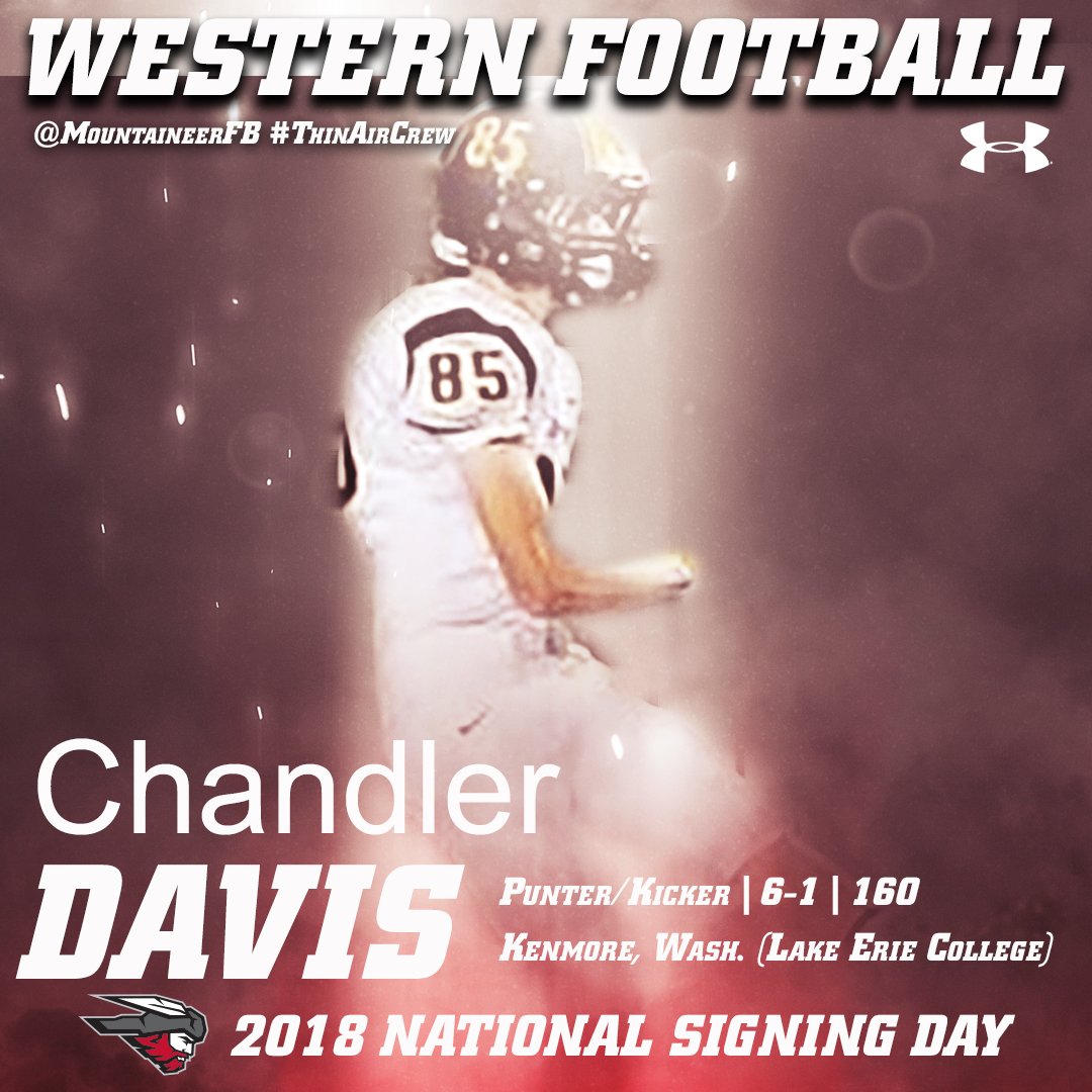 WCUMountaineers's tweet photo. Welcome Chandler Davis as the newest member of the @MountaineerFB team! #MountUp #SigningDay18 #ThinAirCrew https://t.co/slXgDIqIpE https://t.co/bnZmyljVGS