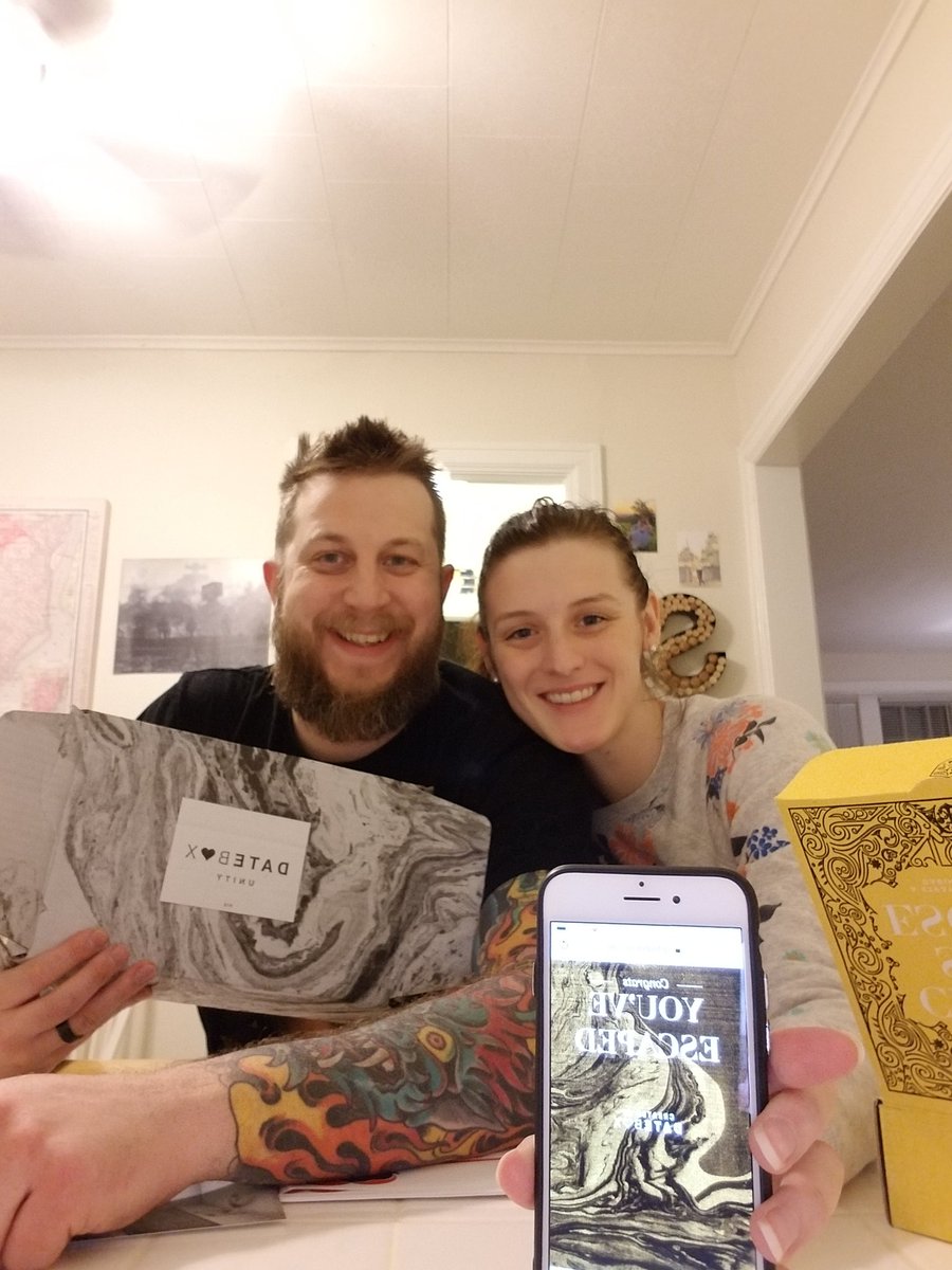 kshanley11's tweet photo. Ally signed up for a date box.  They gave us an escape room. We crushed it in a half hour! #Getdatebox #superfun #ValentinesDay2018 #firstvalentinesashusband&amp;wife #dontknowhowtohashtag https://t.co/mXm77dNC4y