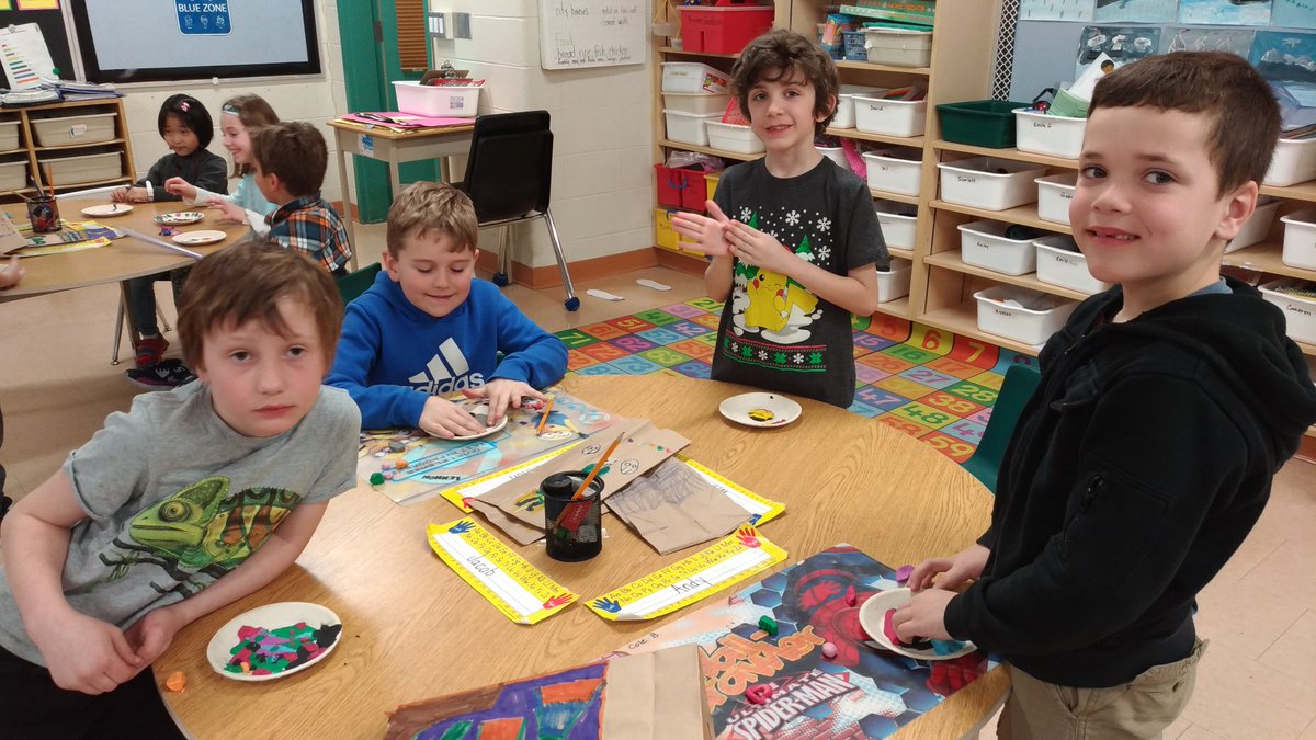 MrsColvinsClass's tweet image. We enjoyed several Barbara Reid books and then spent the afternoon making pictures with plasticine.