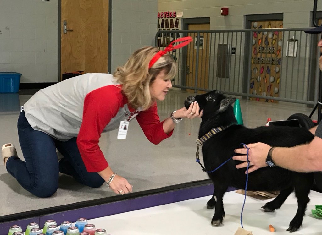 SBlanchard_43's tweet photo. Kissing a goat for the American Heart Association! Gotta love my students who donated money. #msawestisthebest https://t.co/toQwjuNBLg