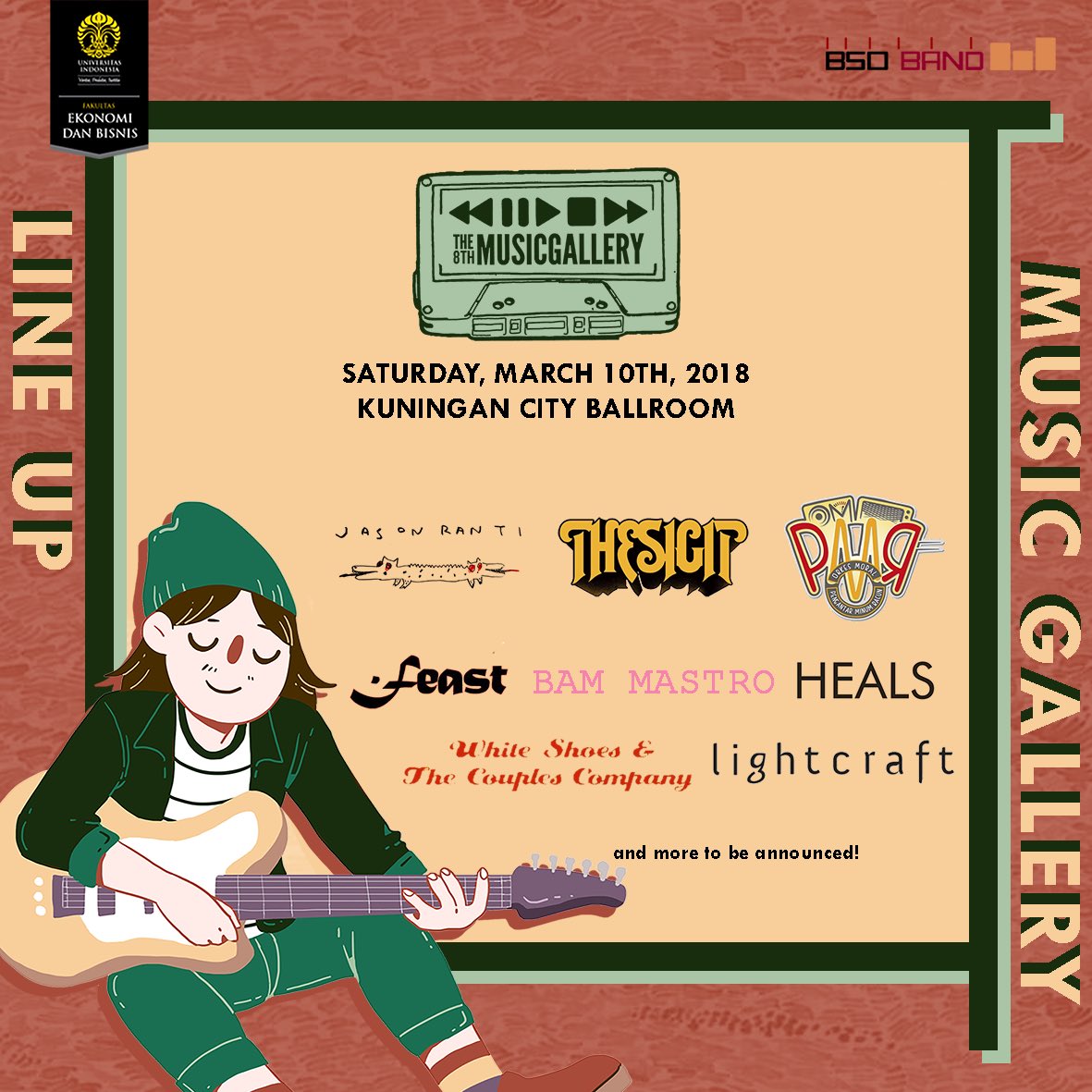 SVANAPAPER (@svanapaper) on Twitter photo What have you missed? BSO BAND FEB UI Proudly Presents: #8thMusicGallery Saturday, 10 March 2018 at Kuningan City Ballroom.
Buy your PRESALE 3 tickets for Rp150,000 via the-musicgallery.com/tickets or contact Chika: (081314271668)
Twitter & IG: <a href="/musicgallery_/">The Music Gallery</a> What have you missed? BSO BAND FEB UI Proudly Presents: #8thMusicGallery Saturday, 10 March 2018 at Kuningan City Ballroom.
Buy your PRESALE 3 tickets for Rp150,000 via the-musicgallery.com/tickets or contact Chika: (081314271668)
Twitter & IG: <a href="/musicgallery_/">The Music Gallery</a>