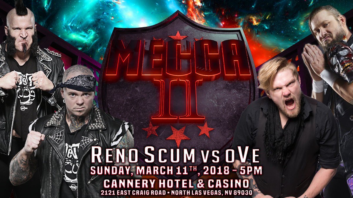 FSWVegas's tweet photo. The 1st Match signed for FSW's MECCA II, Sun March 11th at the Cannery Casino features 2 of the most exciting Tag Teams in wrestling. Former Impact Tag Champions oVe battle who many consider the Top Tag Team on the West Coast, and former 4 time FSW Tag Champions, Reno Scum! https://t.co/AoOcxDRadR