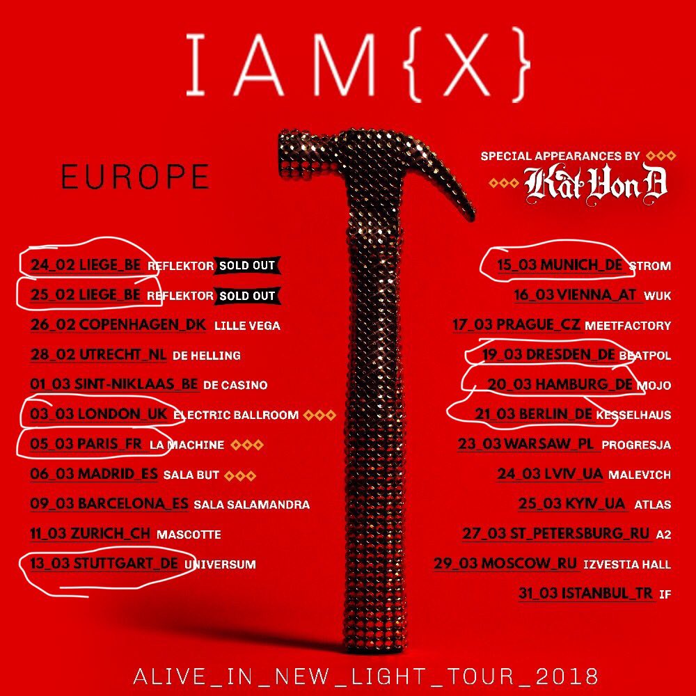 FatalxFemme's tweet photo. IAMX @IAMX tour dates I’m doing so far. Hoping to maybe do some US dates this time too. Doing Utrecht again may also be possible. #AINL #AINLtour #iamxers #xlifeisthebestlife #iamxtour https://t.co/PW2U6wMxot